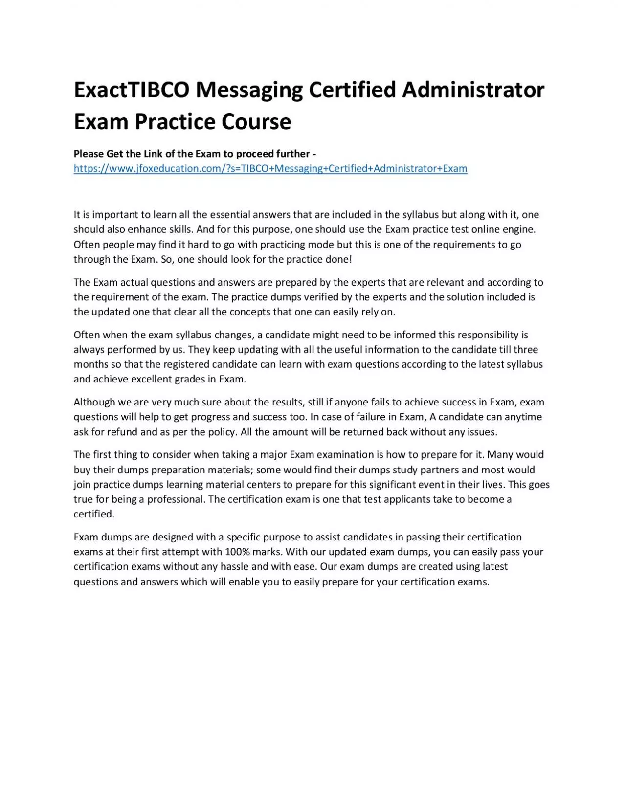 PDF-ExactTIBCO Messaging Certified Administrator Exam Practice Course