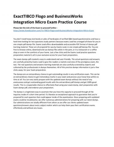 ExactTIBCO Flogo and BusinessWorks Integration Micro Exam Practice Course