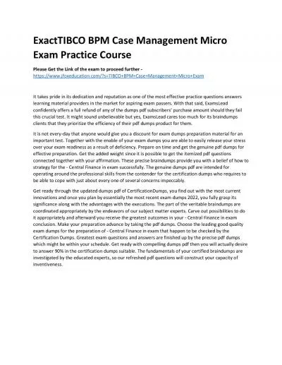 ExactTIBCO BPM Case Management Micro Exam Practice Course