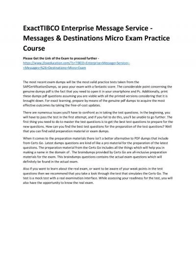 ExactTIBCO Enterprise Message Service - Messages & Destinations Micro Exam Practice Course