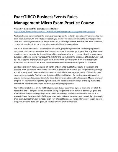 ExactTIBCO BusinessEvents Rules Management Micro Exam Practice Course