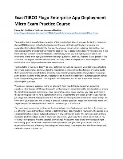 ExactTIBCO Flogo Enterprise App Deployment Micro Exam Practice Course