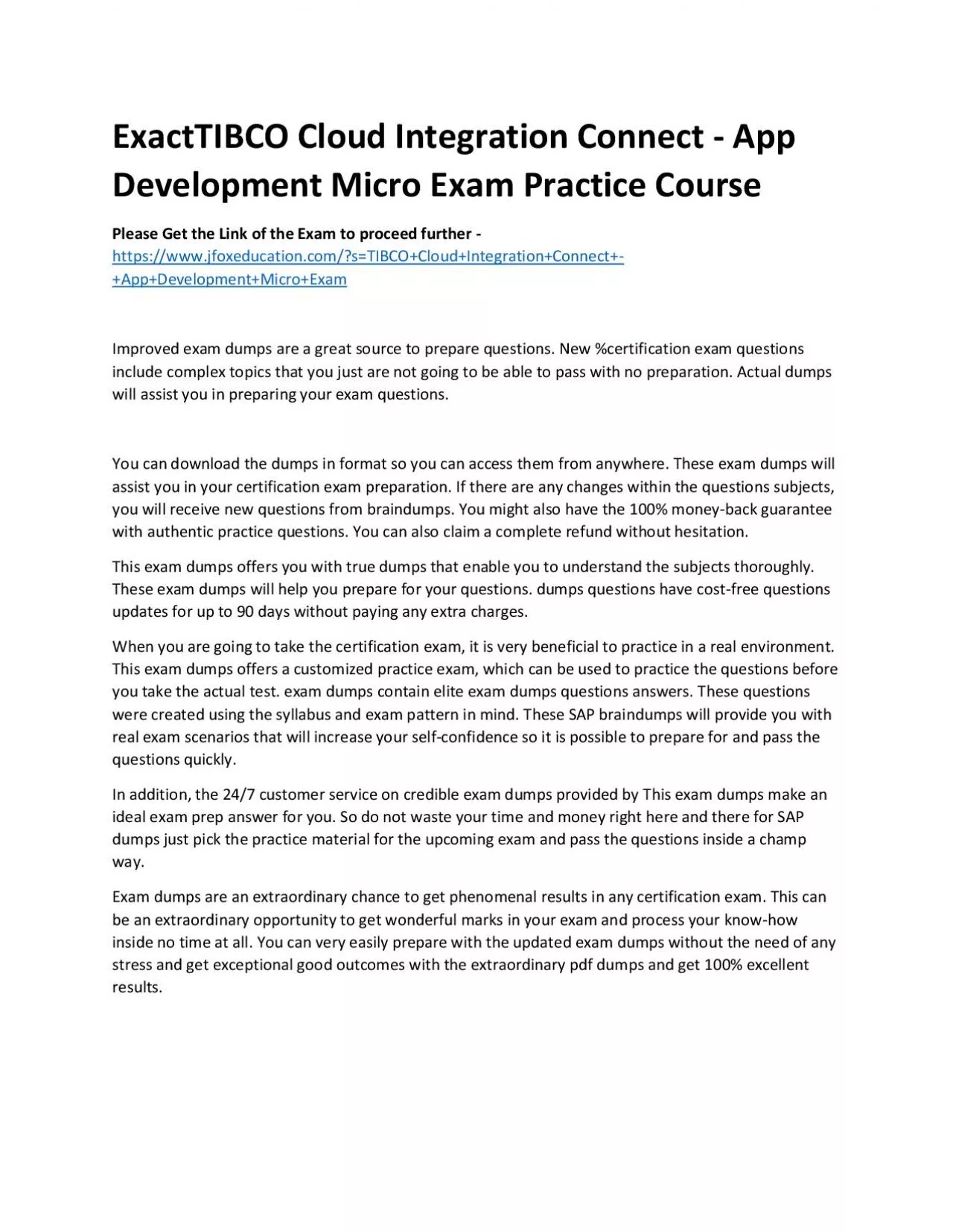 PDF-ExactTIBCO Cloud Integration Connect - App Development Micro Exam Practice Course