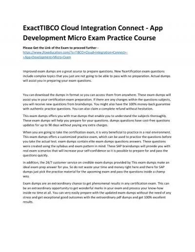 ExactTIBCO Cloud Integration Connect - App Development Micro Exam Practice Course