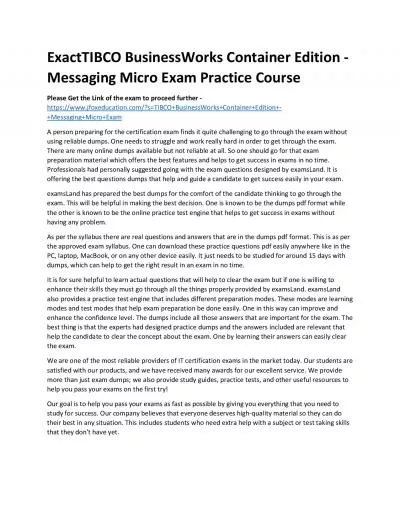 ExactTIBCO BusinessWorks Container Edition - Messaging Micro Exam Practice Course