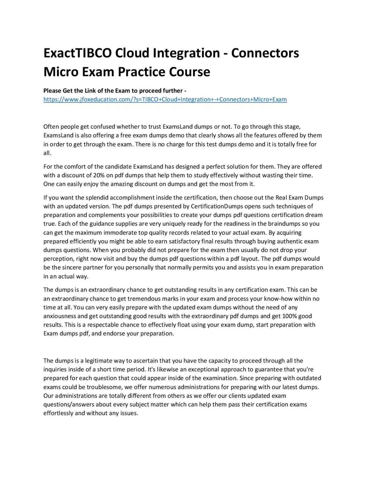 PDF-ExactTIBCO Cloud Integration - Connectors Micro Exam Practice Course