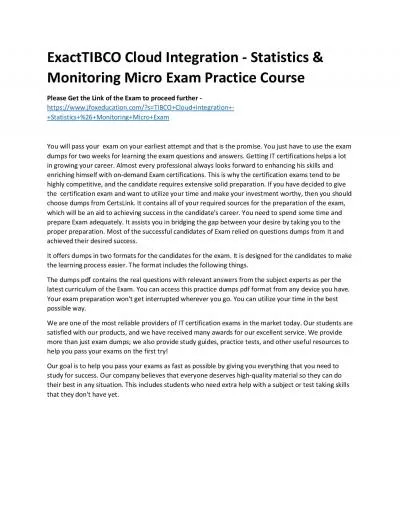 ExactTIBCO Cloud Integration - Statistics & Monitoring Micro Exam Practice Course