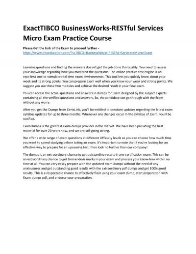 ExactTIBCO BusinessWorks-RESTful Services Micro Exam Practice Course