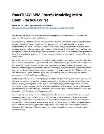 ExactTIBCO BPM Process Modeling Micro Exam Practice Course