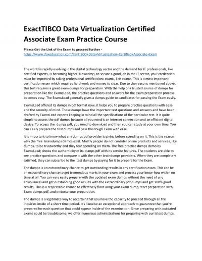 ExactTIBCO Data Virtualization Certified Associate Exam Practice Course