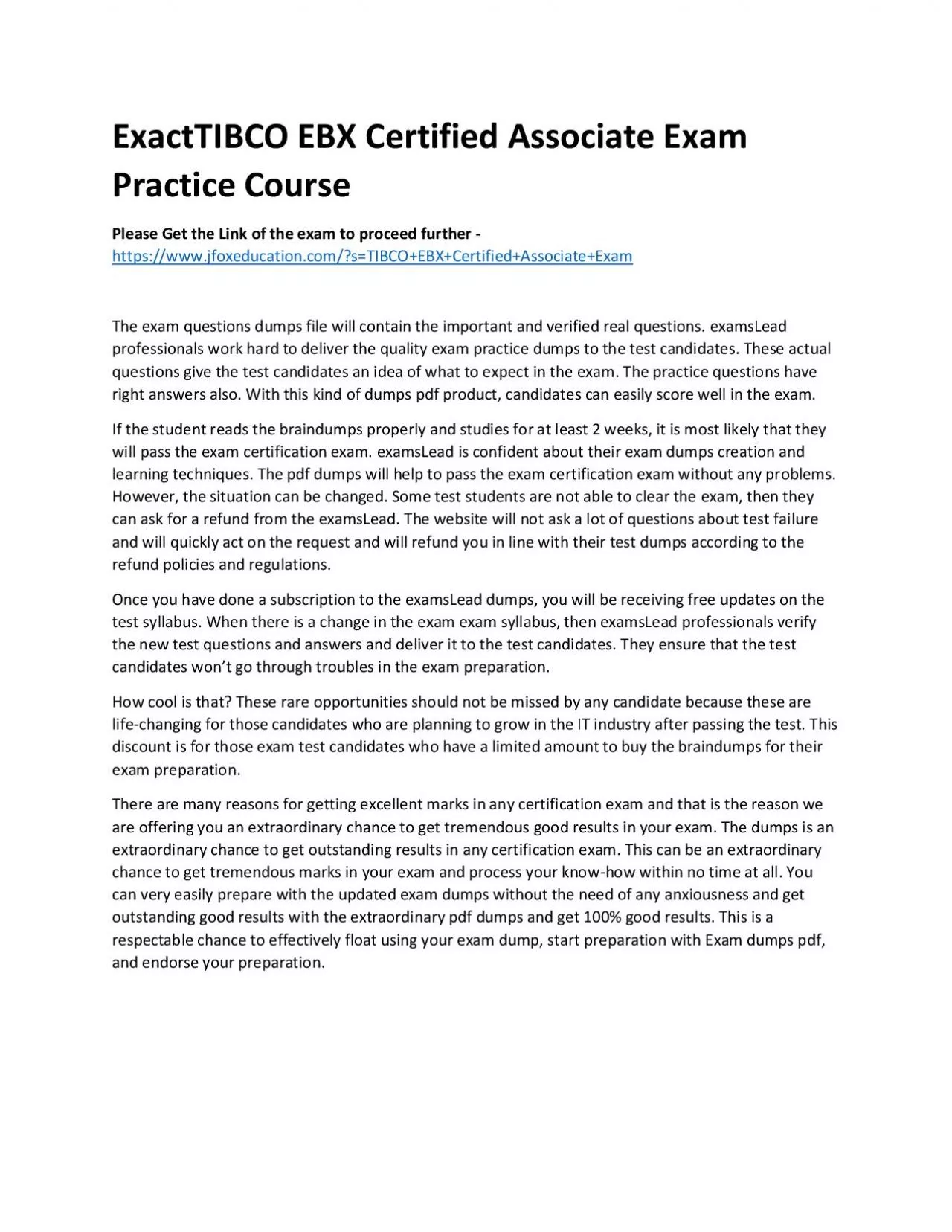 PDF-ExactTIBCO EBX Certified Associate Exam Practice Course