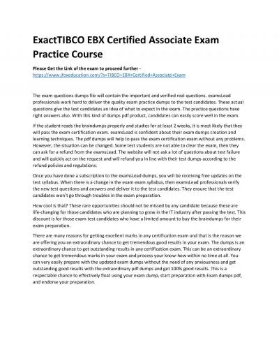 ExactTIBCO EBX Certified Associate Exam Practice Course