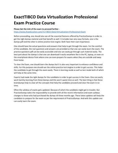 ExactTIBCO Data Virtualization Professional Exam Practice Course