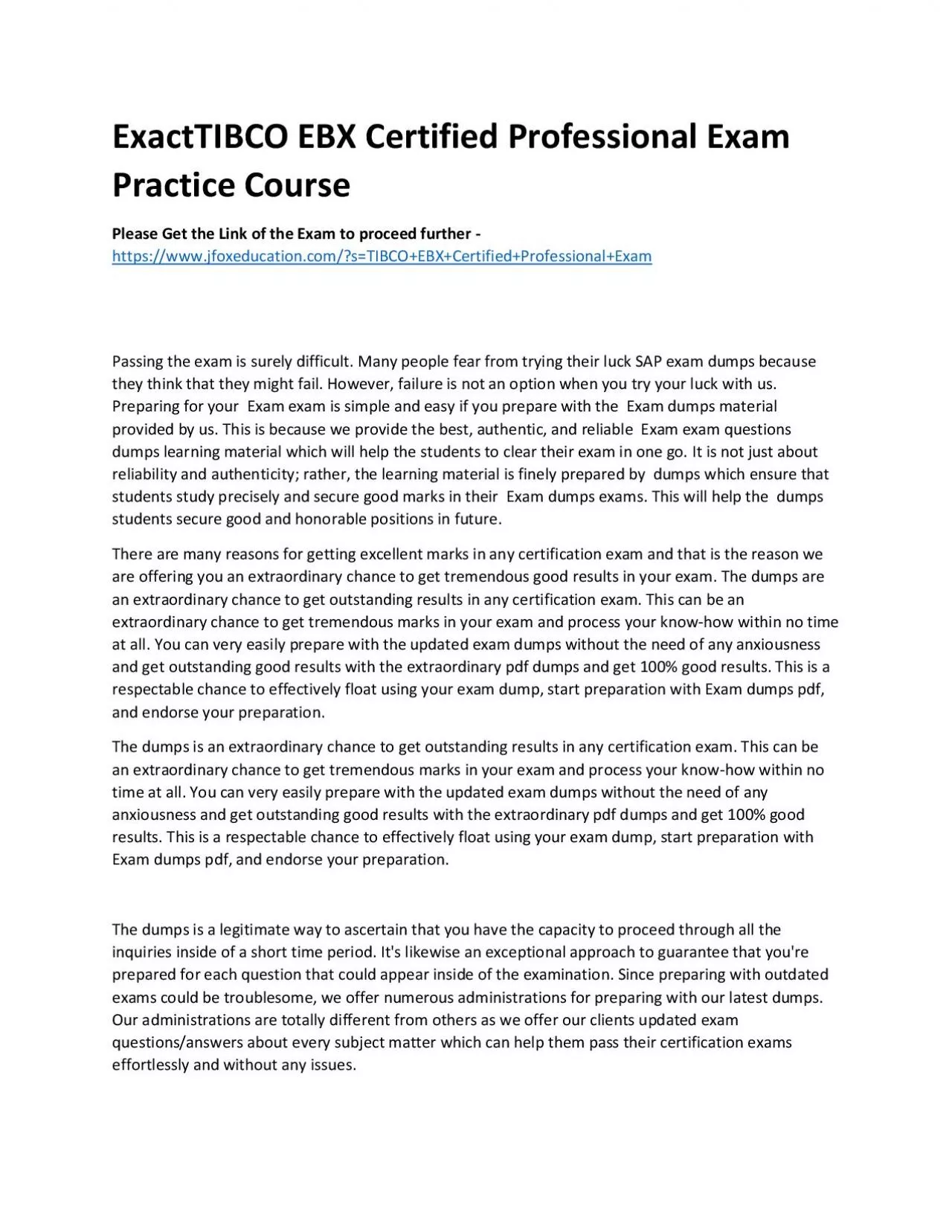 PDF-ExactTIBCO EBX Certified Professional Exam Practice Course