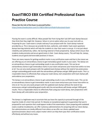 ExactTIBCO EBX Certified Professional Exam Practice Course