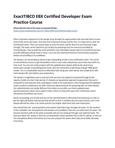 ExactTIBCO EBX Certified Developer Exam Practice Course