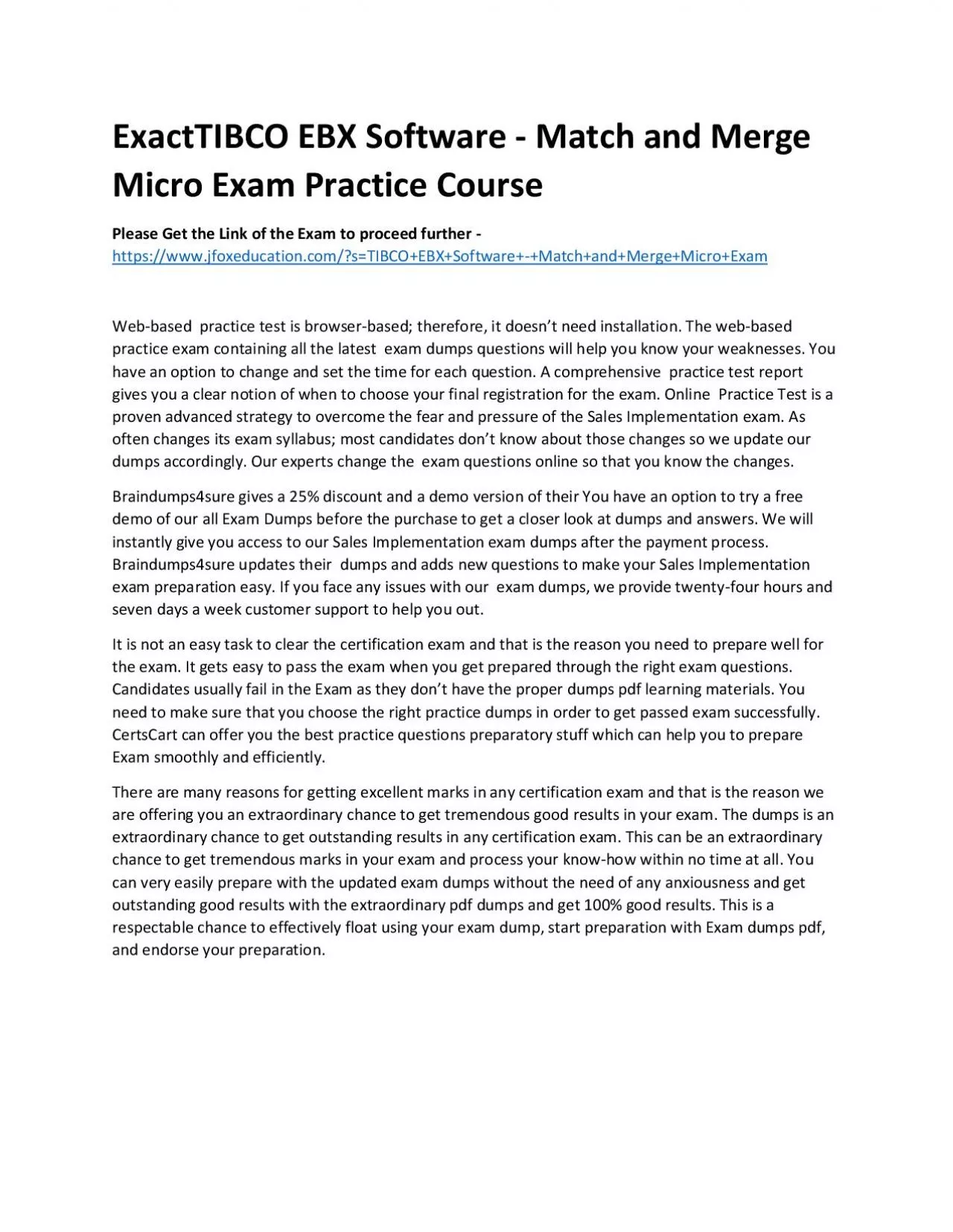 PDF-ExactTIBCO EBX Software - Match and Merge Micro Exam Practice Course