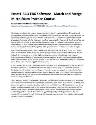 ExactTIBCO EBX Software - Match and Merge Micro Exam Practice Course