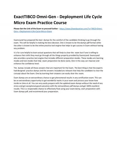 ExactTIBCO Omni-Gen - Deployment Life Cycle Micro Exam Practice Course