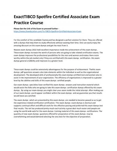 ExactTIBCO Spotfire Certified Associate Exam Practice Course