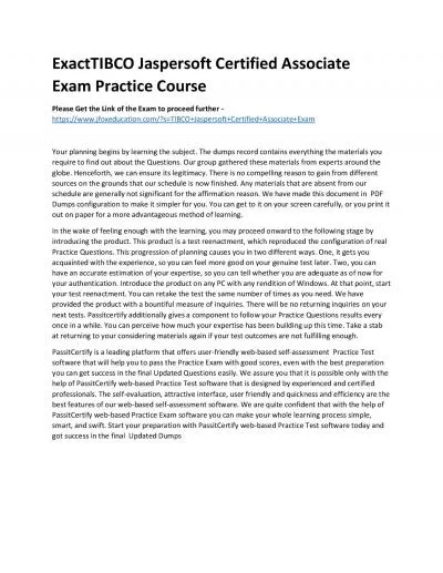 ExactTIBCO Jaspersoft Certified Associate Exam Practice Course