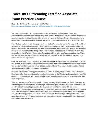 ExactTIBCO Streaming Certified Associate Exam Practice Course