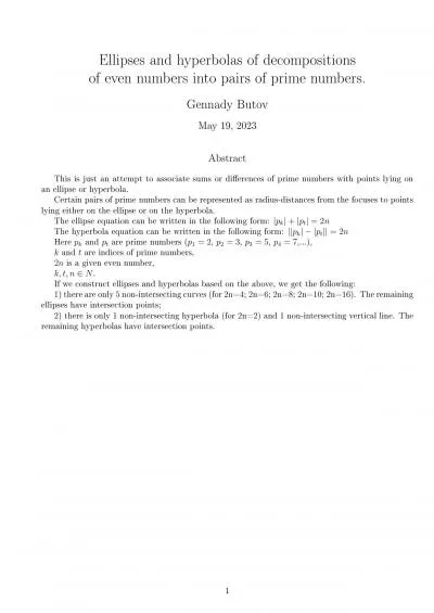 Ellipses and hyperbolas of decomposition of even numbers into pairs of prime numbers