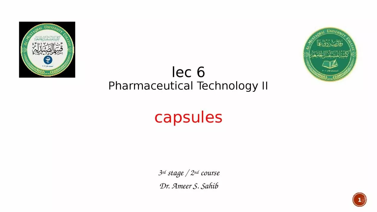 1 lec  6 Pharmaceutical Technology II
