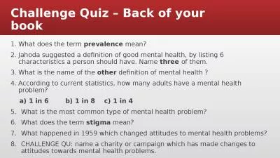 Challenge Quiz – Back of your book